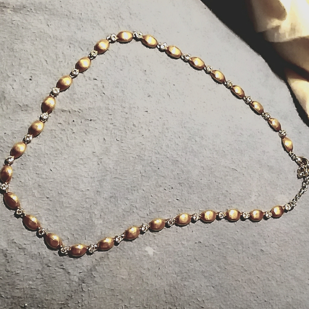 brushed gold with crystals - necklace